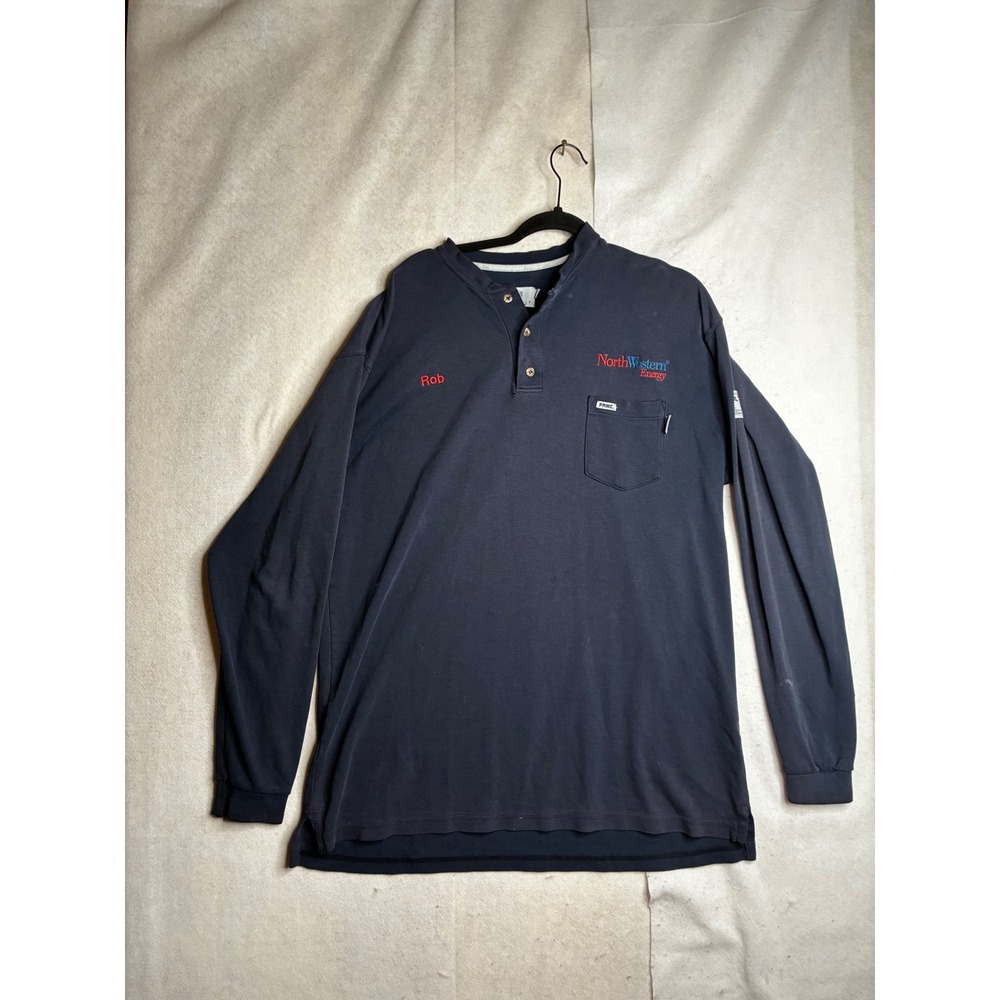 Tyndale FR Mens XL LS Henley Shirt Navy Blue Flame Resistant HRC 2 10 CAL